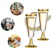 Plastic Champagne Flutes 4.5 Oz Gold Rim Glasses Disposable Clear Toasting Glasses Recyclable Cups for Wedding Party