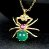 Necklaces Natural Green Jade Spider Pendant With Black Gem Ruby 24k Gold Plated Pure Copper Charm Necklace Women Fine Jewelry Accessories