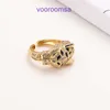 Carter Popular Luxury Designer anneaux à la mode design léger Luxury Feeling Copper incrusté Zircon Leopard Head Ring Trendy et réglable avec boîte d'origine