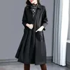 Kvinnors Autumn Winter Fashion Veratil Solid Color Polo Collar Button Pocket Korean Långärmad Löst Mid Length Trench Coat 240109