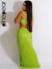 Robes décontractées PinePear plissé 2 pièces ensemble pour femmes vert pli fente maxi robe hauts de soutien-gorge et jupes asymétriques tenues de fête sexy 2024