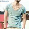 Men's T-Shirts Summer T-shirt Men's Clothing Tees Deep V-neck Low Cut Big Neckline Short Sleeve Loose Large Casual Thin Wide Collar Men CottonL240110