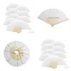 Otros suministros para fiestas festivas 100 unids 21 cm ventilador de mano papel blanco abanicos plegables de bambú plegados de mano para la iglesia regalo de boda fav dhxd8