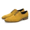 Män formella läderskor äkta snörning khaki gul klänning högkvalitativ mode bröllop oxford mocka sko man 240110