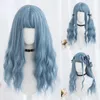 Hanerou peruca feminina sintética lolita longa roxa azul verde cosplay cabelo com franja arnês de alta temperatura 240110