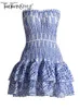 Skär avslappnad Twotwinstyle -klänningar skiktad hem sexig klänning för kvinnor stropplösa ärmlös av axel hög midja minikläder 230411
