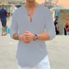 Męskie koszule T Solid V Neck marka 2024 Długie rękaw Casual Streetwear Męs