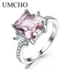 UMCHO Solid Sterling Silver Cushion Morganite Gemstone Rings For Women Engagement Anniversary Band Valentine's Gift Ring Set 240109