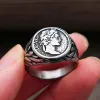 Mannen Vintage Romeinse Rijk Caesar Ringen 14K Wit Goud Zilver/Gouden Kleur Coin Caesar Hoofd Zegel Mannen ringen Mode-sieraden