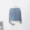 LAPEL LAMBS WOOL Denim Women Croped Jacket Casual Thicken Long Sleeve Zipper Coat Autumn 2023 Fashion Vintage Fleece Lady Top 240109