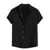 Mens Casual Shirts Spring Summer Solid Color Cotton Loose Lapel Short Sleeve Shirt Tops Chemise Homme Luxe Haute Qualite