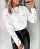 Damesblouses Design Vintage Herfst Winter Mode Elegant Slim-Fit bedrukt shirt met lange mouwen en ronde hals met knopen voor dames