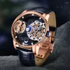 Zegarek Hanboro moda modna mechaniczna męska na rękę Luminous Large Dial Skórzany pasek Business Elegancki mężczyzna zegarki