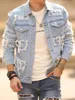 Men Streetwear Patchwork Ripped Slim Denim Jacket Male High quality Stylish Solid Casual Jacket Coat 240110