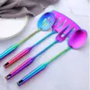 1-10PCS Rainbow Stainless Steel Cooking Kitchen Utensils Set Soup Spoon Turner Spaghetti Server Food-grade Cookware Tools 240110