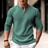 T-shirt a maniche lunghe slim fit tinta unita primaverile T-shirt sportiva traspirante con collo Henley da uomo in cotone waffle manica lunga casual 240109