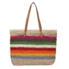 Borse a tracolla Borsa da donna color arcobaleno Borsa da spiaggia Borsa a tracolla in pelle intrecciata a mano intrecciata in rattan Borsa a tracolla da donna in pelle di grande capacità Bohemiacatlin_fashion_bags