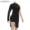 Casual Dresses One-shoulder Long-sleeved Women's Party Dress Side Slit Autumn Fashion Sexy Tight Club Wear Mini Temperament Solid Y2k