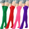 Women Socks Candy Color Over The Knee Stocking Creative Diagonal Striped Christmas Thigh High Halloween Breathable Cotton Long Soxs
