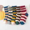 5 paires/lot automne hiver rayé coton bébé chaussettes pour garçons et filles à la mode confortable élastique étudiants 240109