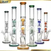 Glass Bong Water Bong 420 Straight Tube Double 8 Tree Arms Perc Glass Bong 16.7 Inches 5mm Thick Hand Blown Bong for Smoking 14mm Joint