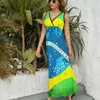 Casual Dresses Brasilien Brasiliansk flagga (1) Klänning Streetwear Boho Beach Long Woman Elegant Printed Maxi Gift Idea