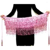 Stage Wear Sexy Belly Dance Layer Skirt Sequin Chain Fringe Belt Club Latin Hula Practice Costume Performance Hip Waist Scarf