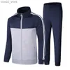 Survêtements pour hommes 2023 Hommes Jogging Deux Pièces Ensemble De Course Veste + Pantalon Survêtements De Football Mâle Gym Automne Coton Couleur Unie Sportswear Hommes Q230110