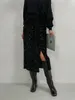 Demi-jupe à paillettes noires et argentées pour l'industrie lourde, jupe baril droite enveloppée dans le dos, fendue sur le devant, automne, 240110