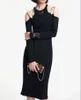 dew shoulder Dresses Women Knitted Long Dress Designer Slim Stretch Black Dresses Winter Long-sleeved Sexy Skirt