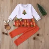 Ensembles de vêtements bébé fille noël rayé noeud haut long micro évasé taille élastique pantalon ensemble 0-5 ans enfant 2 pièces tenue