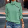 Women's Hoodies Autumn T-shirt Fashion Loose Women Pullover Solid Sports Tops Quarter Zip Skew Collar Sweatshirt Female Long Sleeve Top