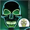 Party Masks Wholesale Party Masks Twocolor SKL Flashing Mask Halloween Christmas Horror Scary Creative LED Cold Light Can Be Drop Deli DHPL9