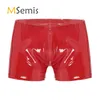 Vestes Sexy Mens Lingerie Zipper Front Boxer Briefs Wet Look Cuir Verni Brillant Zipper Entrejambe Shorts Discothèque Rave Costume