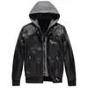 Men's Jackets Pu Leather Jacket Coat Hooded Outerwear Mens Detachable Topcoat Cap Fleece Zipper Pockets Windbreak Casual Chaquetas Hombre