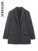 KPYTOMOA Kobiety moda z przodu przycisk Pinstripe Blazer płaszcz vintage długiego rękawu kieszenie żeńskie odzież zewnętrzna elegancka femmes 240110