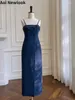 Lässige Kleider Mode Sexy Denim Blue Kleid Frauen 23 Sommer Herbst Hohe Qualität Tube Top Hosenträger Knopf Empire Taille Dinner Party Frock