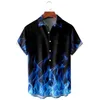 Men's Casual Shirts Summer T-Shirts Flame Pattern Hawaiian Shirt Set For Men/Women Button Beach Short Sleeve Oversized