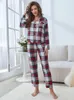 Autumn Spring Womens Pajamas Sets Ladies Longsleeved Home Wear Suit Winter Plaid Print Sleep Tops Trousers 2 Pieces Lounge 240110