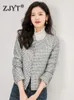 ZJYT Luxury Sequined Tweed Woolen Jacket för kvinnor Fashion Autumn Winter Short Coats Casual Vintage Ytterkläder Veste Femme 240109