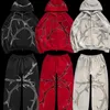 Herrbyxor 2023 Rhinestones Skriv ut full zip hoodie lösa byxor set män mode streetwear y2k gothic hip hop joggers sweatpants män kläd