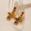 Boucles d'oreilles Minar Vintage coloré CZ cubique zircone croix pendentif goutte pour femmes 18K véritable plaqué or cuivre gros bijoux