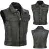 Men Motorcycle Leather Vest Solid Color Large Pocket Sleeveless Biker Jackets Vintage Casual Male Plus Size S5XL 240109