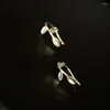 Stud Earrings S925 Sterling Silver Golden Three Leaves Branch Shape Small Ear Hook Fresh Style