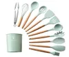 Silicone Kitchen Tools Cooking Sets Soup Spoon Spatula Shovel with Wooden Handle Heatresistant Cooking Tools Accessories T20041527958905