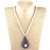 Pendanthalsband MOODPC Fashion 8mm Beige Stone Long Knutted Handmade Crystal Paled Pearl Shell Drop Women Ethnic Necklace