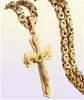 Collana religiosa con croce di Gesù per uomo Ciondolo crocifisso in acciaio inossidabile dorato con catena regalo di gioielli maschili 7989884