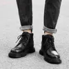 Vinterbrun mäns läder man klassisk bekväm herr ankel stövlar trendiga snörning hög topp casual designer skor män