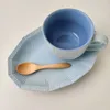 Muggar stilfull minimalistisk havsblå keramisk mugg ins frukost havre skål kreativ nordisk stil stor kapacitet hushåll vit kopp naturlig