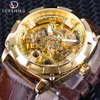 x Forsining 2018 Royal Golden Flower Transparente Brown Leather Band Homens Relógio Criativo Masculino Relógio de Pulso Mecânico À Prova D 'Água 254p